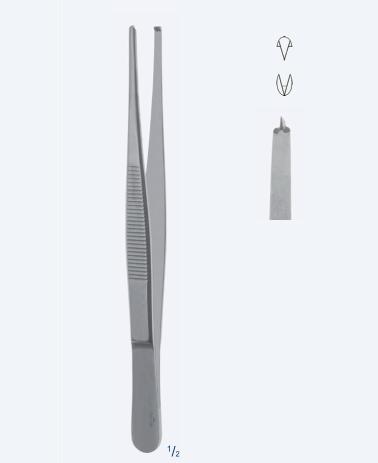 Пінцети, хірургічні, "Standard", для тканин, прямі, кінчик 2,5 мм, зубці 1 х 2, загальна довжина 145 мм, 5 3/4"